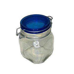 Vintage Italian Fido Mason Glass Jar with Cobalt Blue Lid Bormioli Rocco 3/4 L